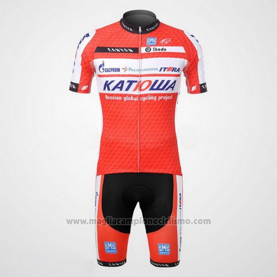 2012 Abbigliamento Ciclismo Katusha Bianco e Arancione Manica Corta e Salopette